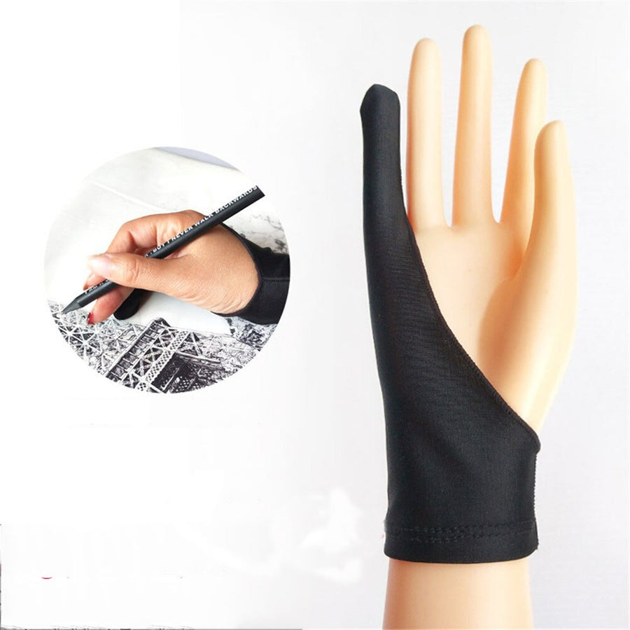1pc Black 2 Fingers Anti-fouling Gloves Anti Touch Hand Drawing for Sketch Oil Paintings Students Digital Tablet Writing Glove