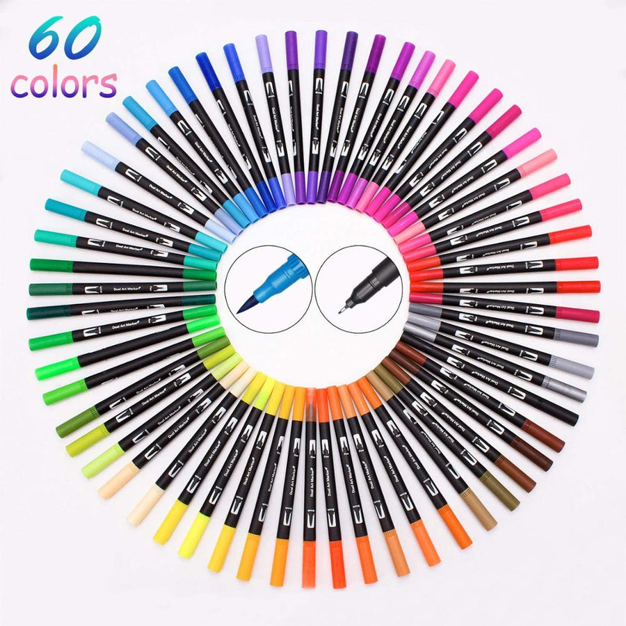 60 Pcs Colour Pens Marker, Dual Tip Brush Pens Art Markers Fineliner WaterColor Drawing Pens for Adult Colouring Books,Sketching
