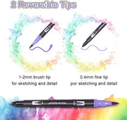 60 Pcs Colour Pens Marker, Dual Tip Brush Pens Art Markers Fineliner WaterColor Drawing Pens for Adult Colouring Books,Sketching