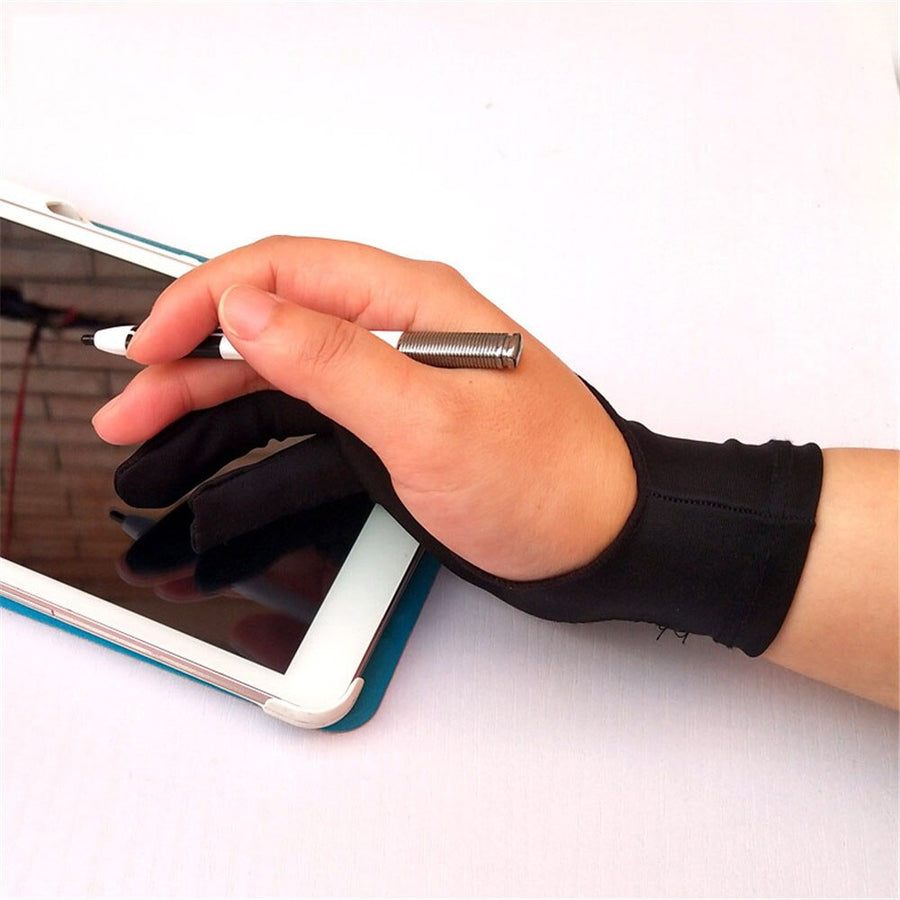 1pc Black 2 Fingers Anti-fouling Gloves Anti Touch Hand Drawing for Sketch Oil Paintings Students Digital Tablet Writing Glove